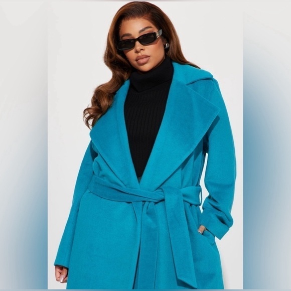 Fashion Nova Teal Long Coat || Size 1X - Picture 16 of 16